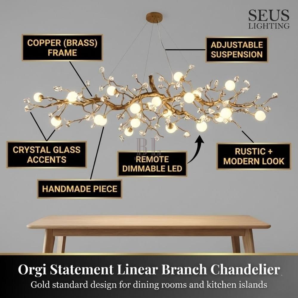 Orgi Statement Linear Branch Chandelier - Gold47.24"(120cm)Warm white 3000KBlushlighting