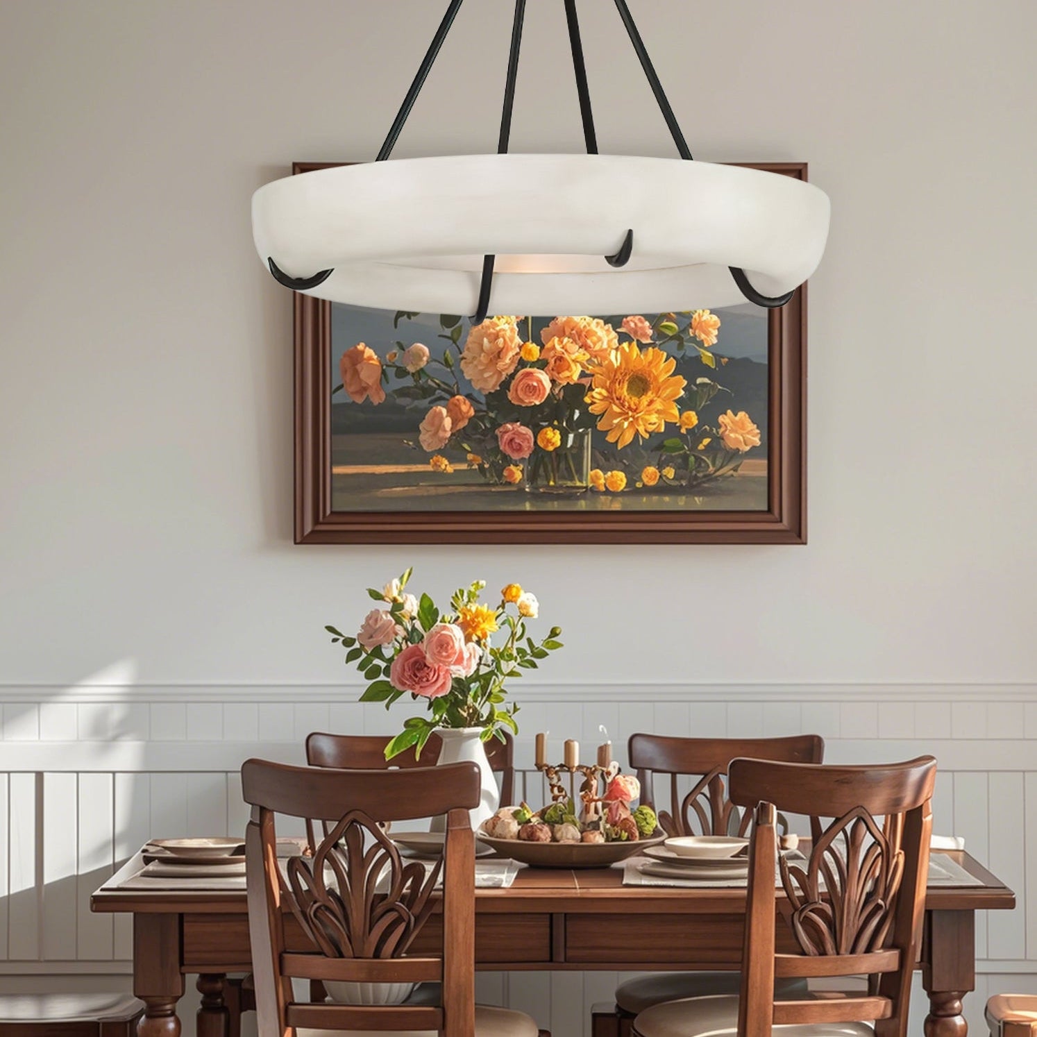 Orion Alabaster Chandelier - ∅ 33.5″ x H 31.5″BlackWarm LightBlushlighting