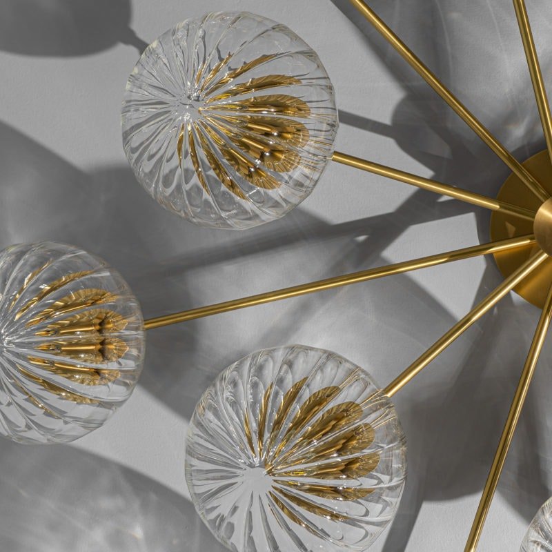 Orion Oval Flush Mount Base Chandelier Ø47.8″ - Black gunmetalBorosilicate Transparent Ribbon GlassBlushlighting