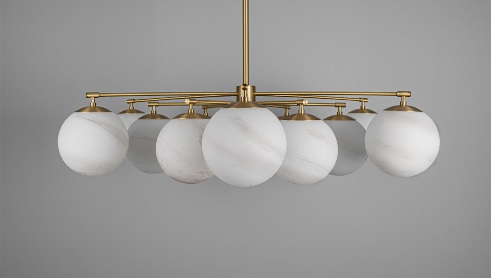 Orion Oval Flush Mount Base Chandelier Ø47.8″ - Black gunmetalBorosilicate Transparent Ribbon GlassBlushlighting