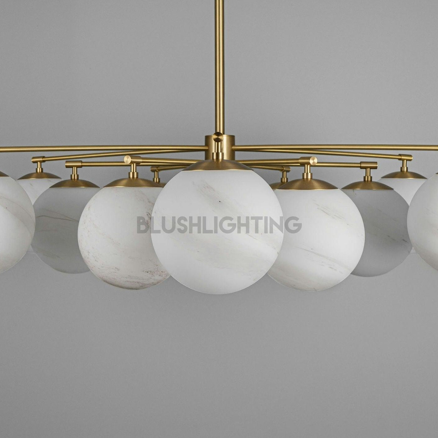 Orion Oval Flush Mount Base Chandelier Ø47.8″ - Lacquered burnished brassSoda Lime Marble Matte GlassBlushlighting