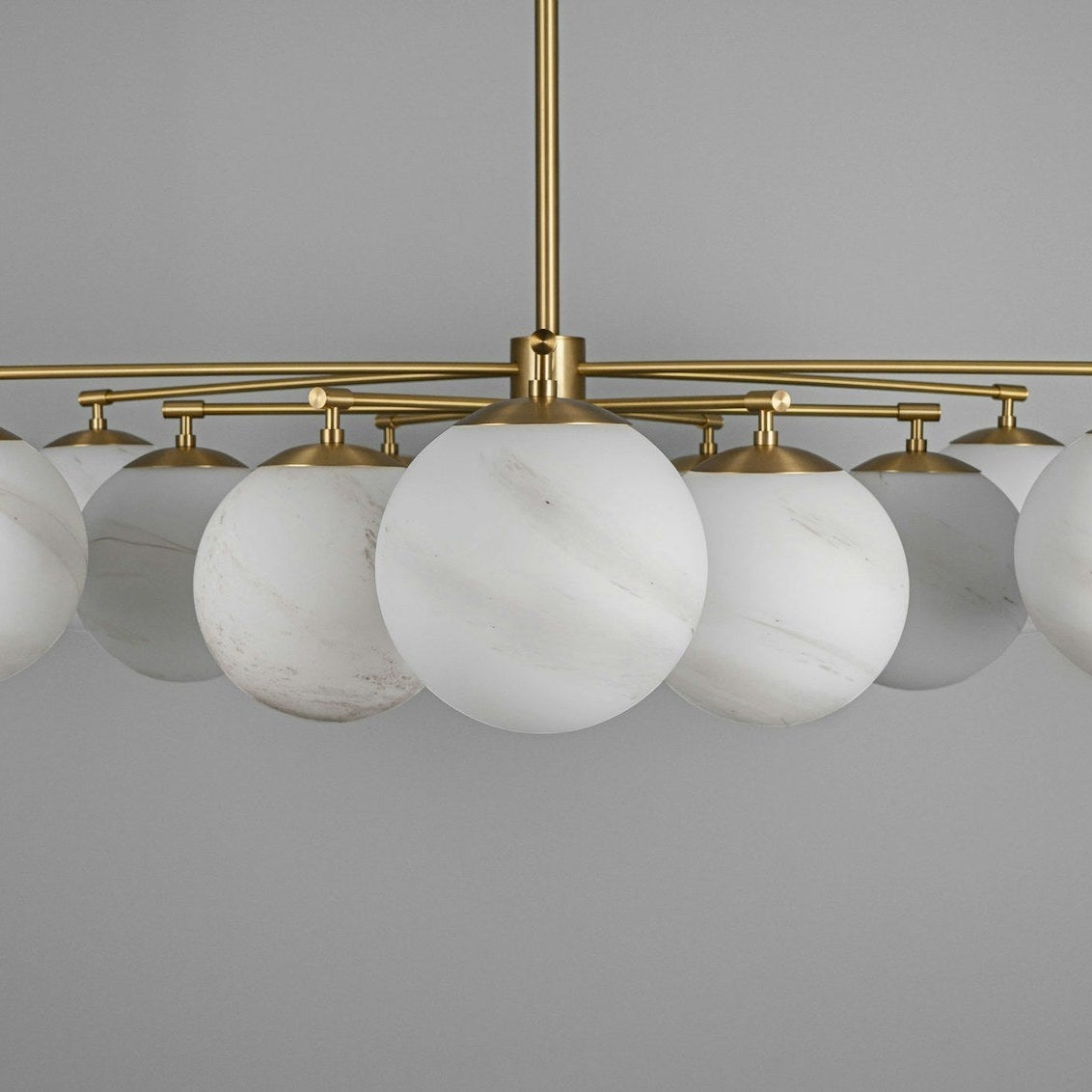 Orion Oval Flush Mount Base Chandelier Ø47.8″ - Black gunmetalBorosilicate Transparent Ribbon GlassBlushlighting