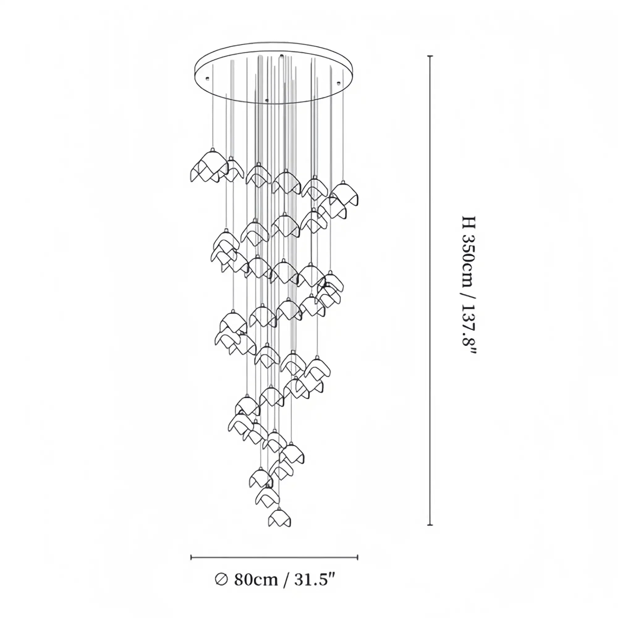 Orlani Bloom Cascade Stairs Chandelier - 64 - lights B Size: ∅ 39.4″ x H 157.4″Blushlighting