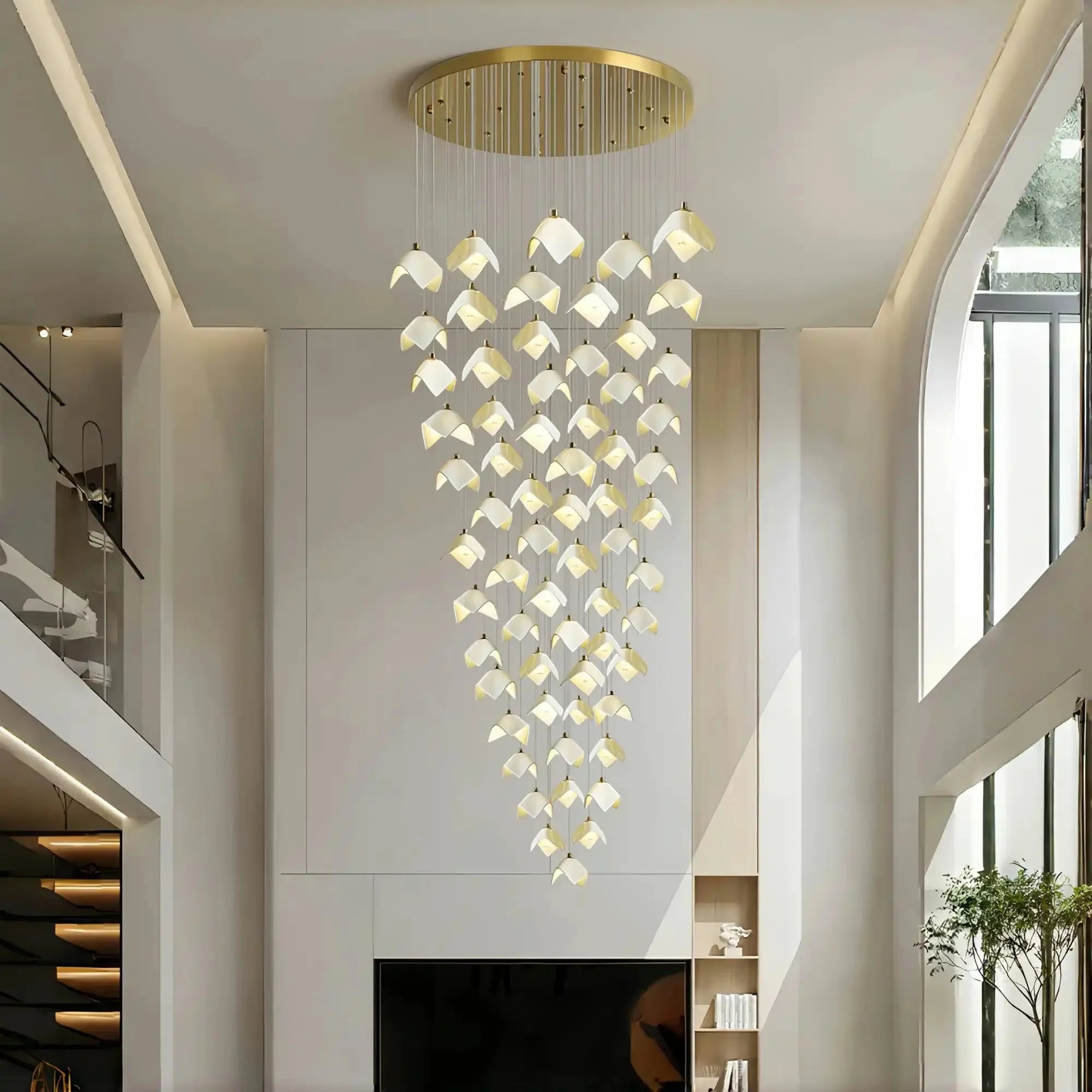 Orlani Bloom Cascade Stairs Chandelier - 64 - lights B Size: ∅ 39.4″ x H 157.4″Blushlighting