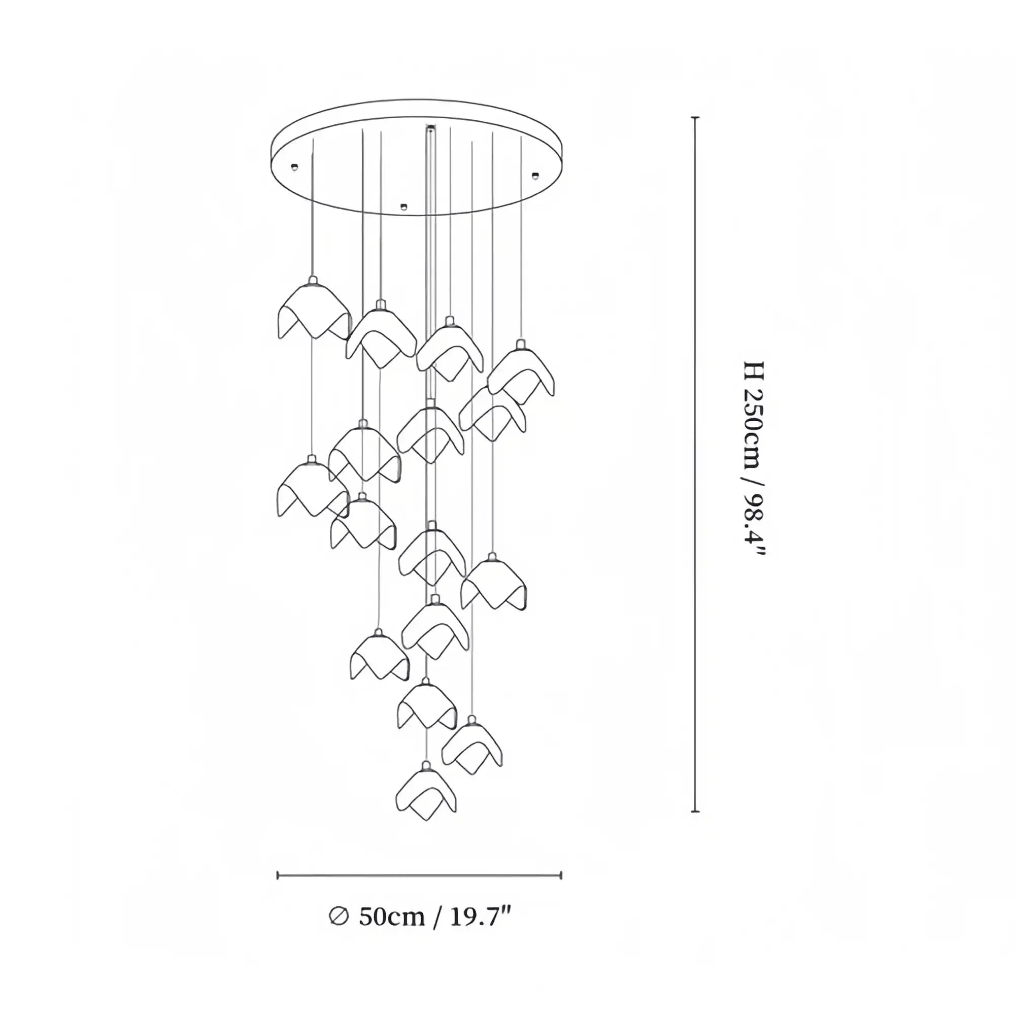 Orlani Bloom Cascade Stairs Chandelier - 64 - lights B Size: ∅ 39.4″ x H 157.4″Blushlighting