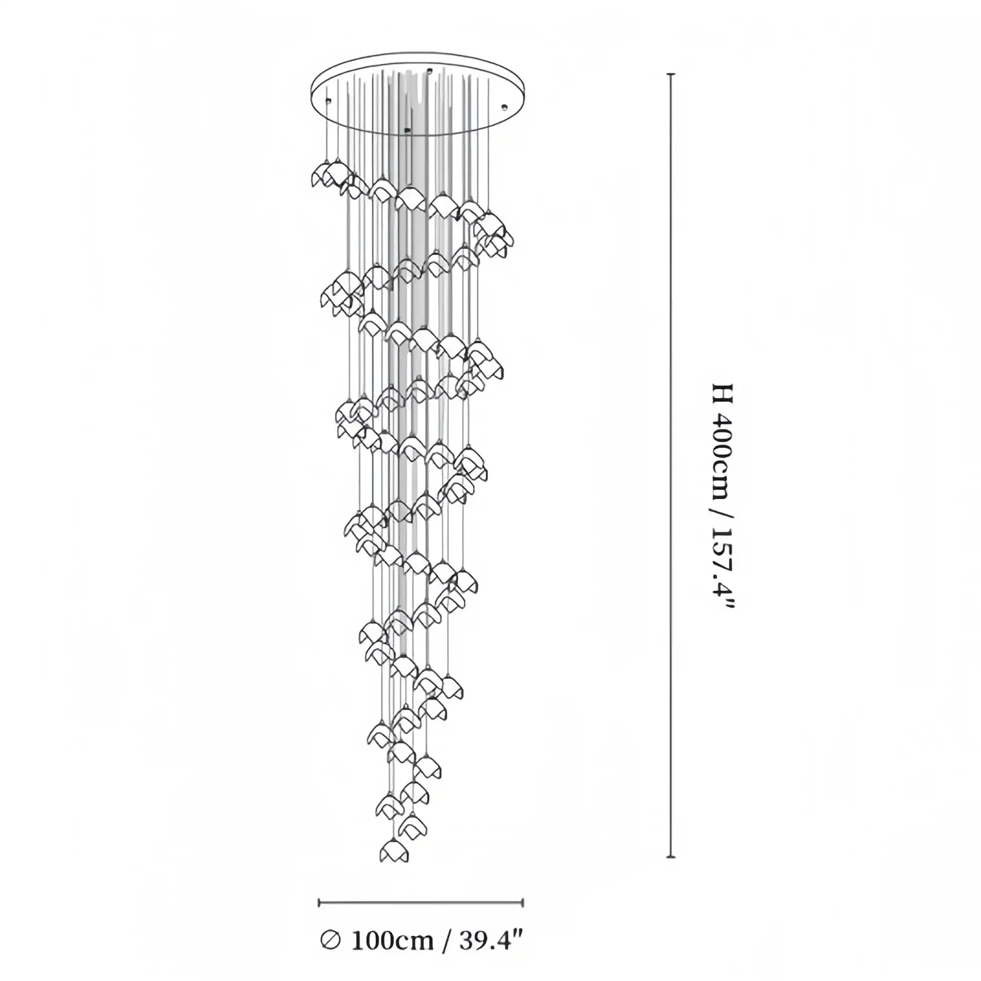Orlani Bloom Cascade Stairs Chandelier - 64 - lights B Size: ∅ 39.4″ x H 157.4″Blushlighting