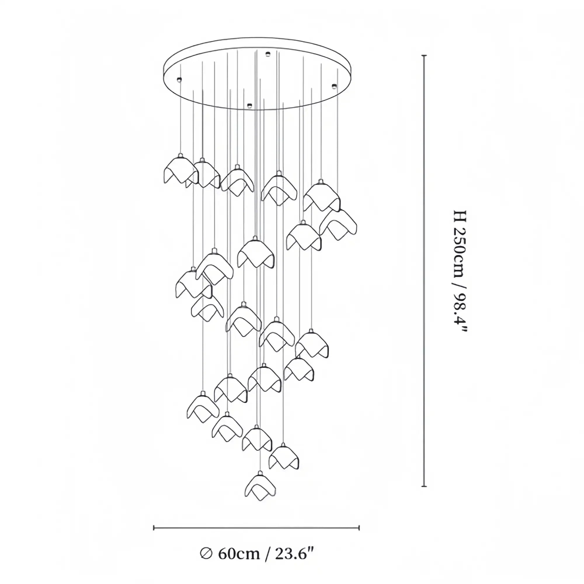 Orlani Bloom Cascade Stairs Chandelier - 64 - lights B Size: ∅ 39.4″ x H 157.4″Blushlighting