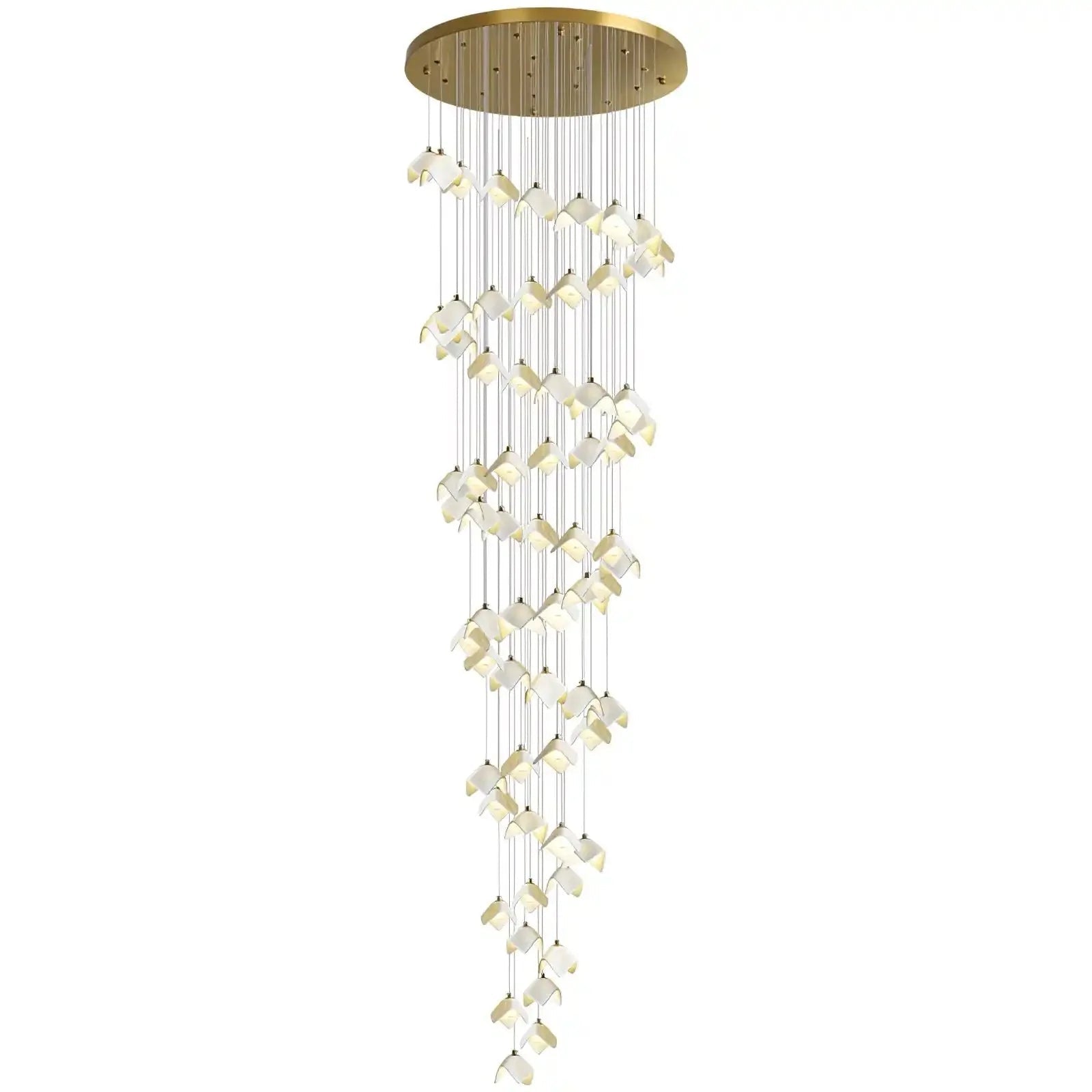 Orlani Bloom Cascade Stairs Chandelier - 64-lights B Size: ∅ 39.4″ x H 157.4″Blushlighting