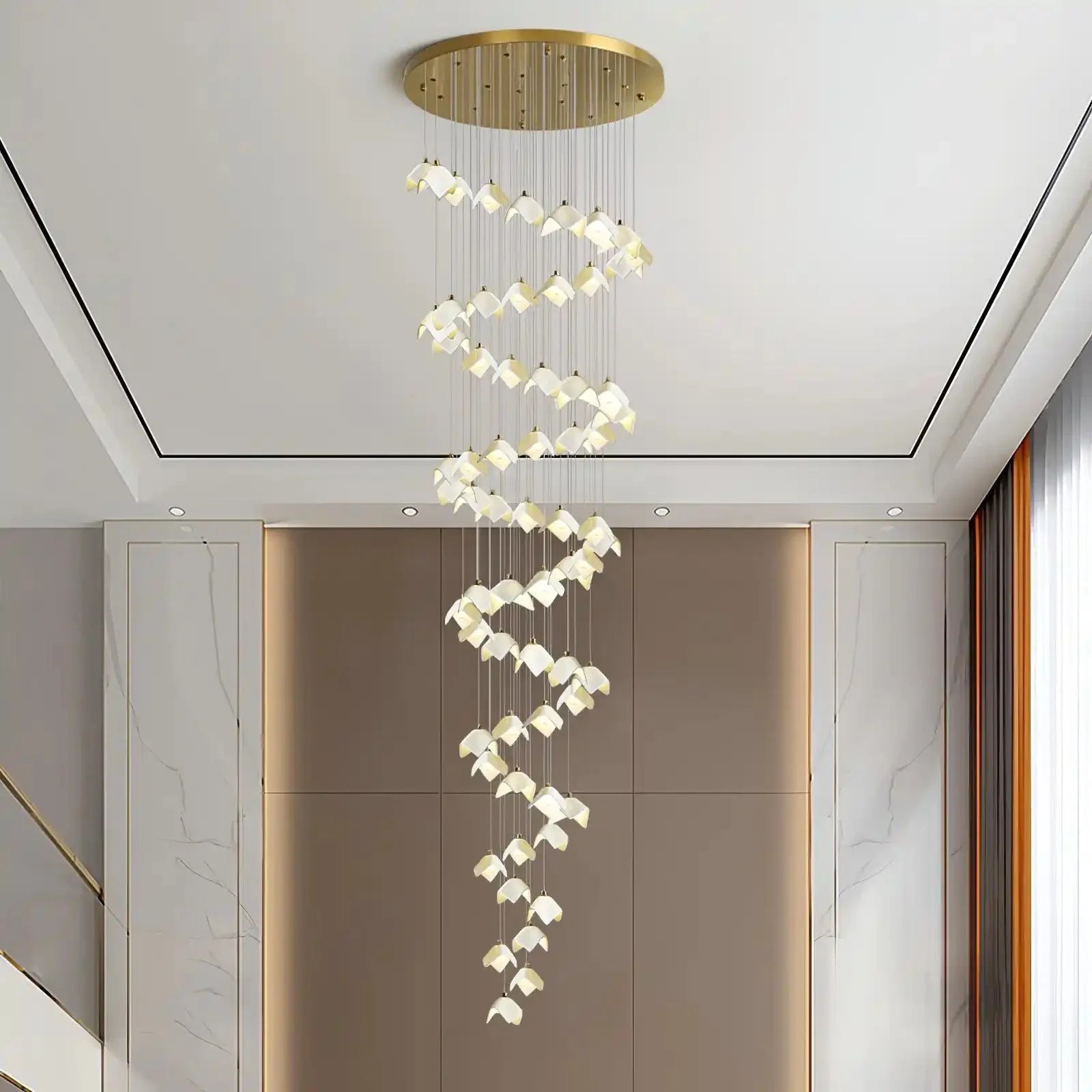 Orlani Bloom Cascade Stairs Chandelier - 64-lights B Size: ∅ 39.4″ x H 157.4″Blushlighting