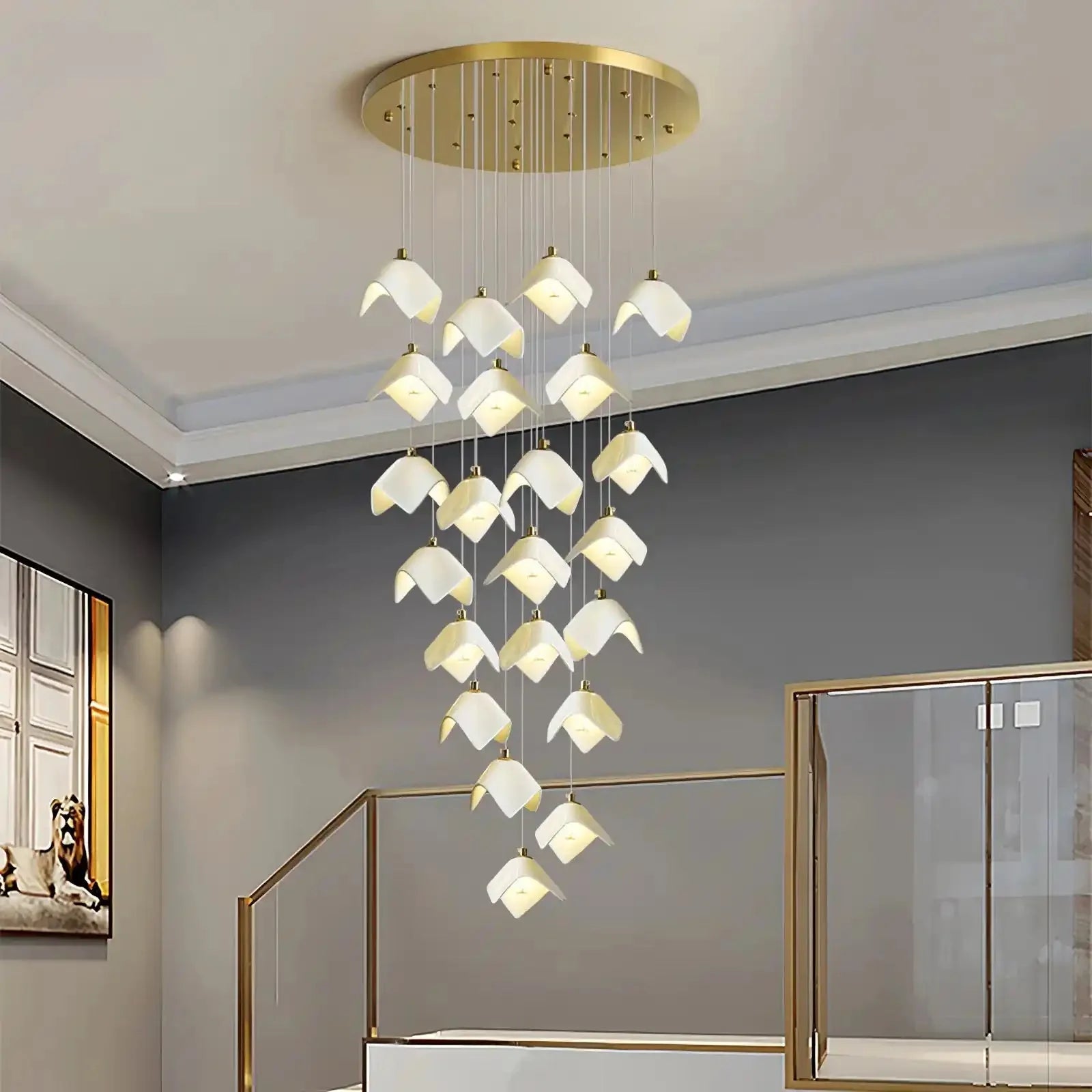 Orlani Bloom Cascade Stairs Chandelier - 7 - light A Size: ∅ 11.8″ x H 59.1″Blushlighting