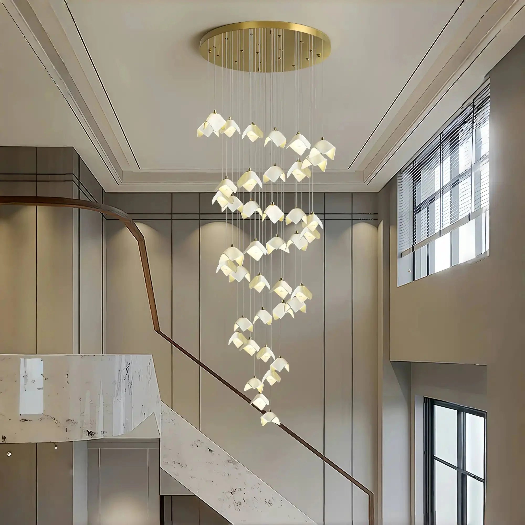 Orlani Bloom Cascade Stairs Chandelier - 7 - light A Size: ∅ 11.8″ x H 59.1″Blushlighting