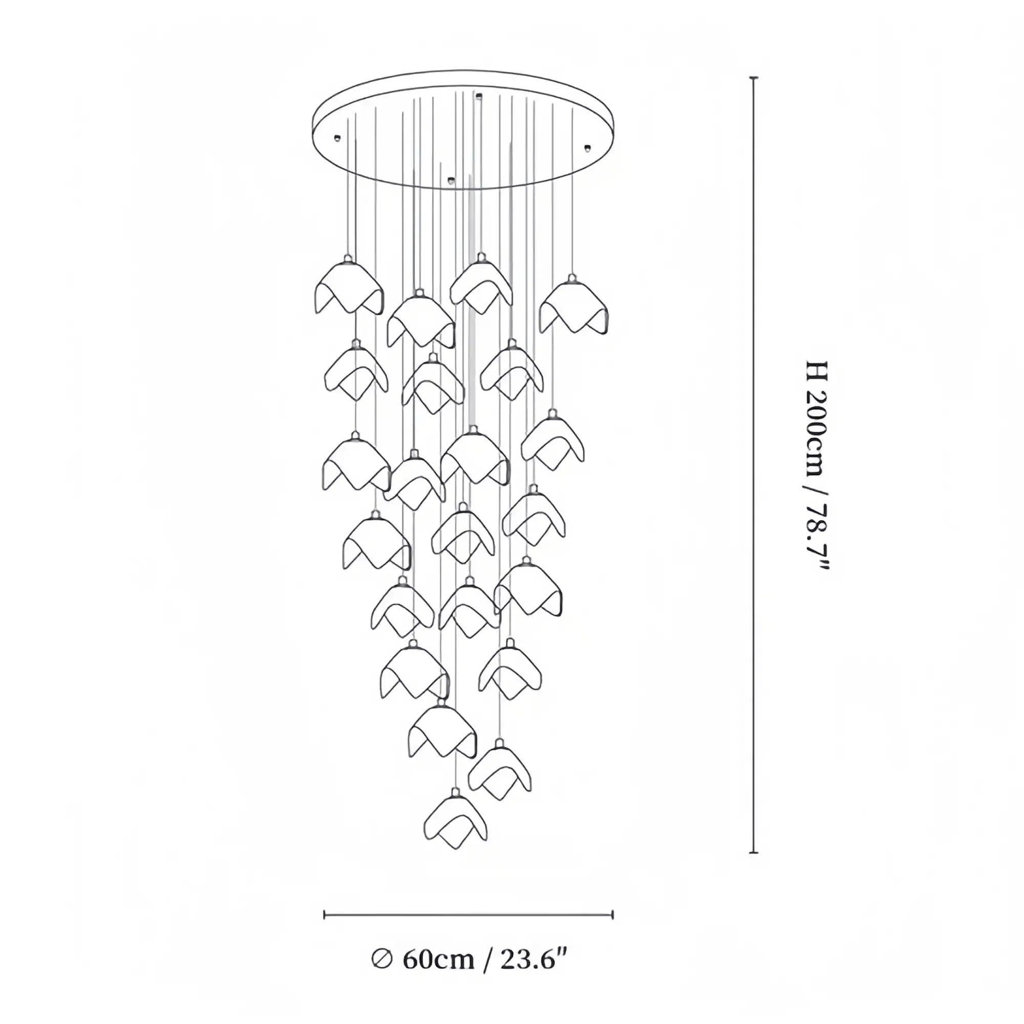 Orlani Bloom Cascade Stairs Chandelier - 64 - lights B Size: ∅ 39.4″ x H 157.4″Blushlighting