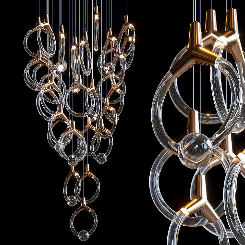 Orvella Crystal Orbit Scatter Chandelier - 46" D × 98" HBlushlighting