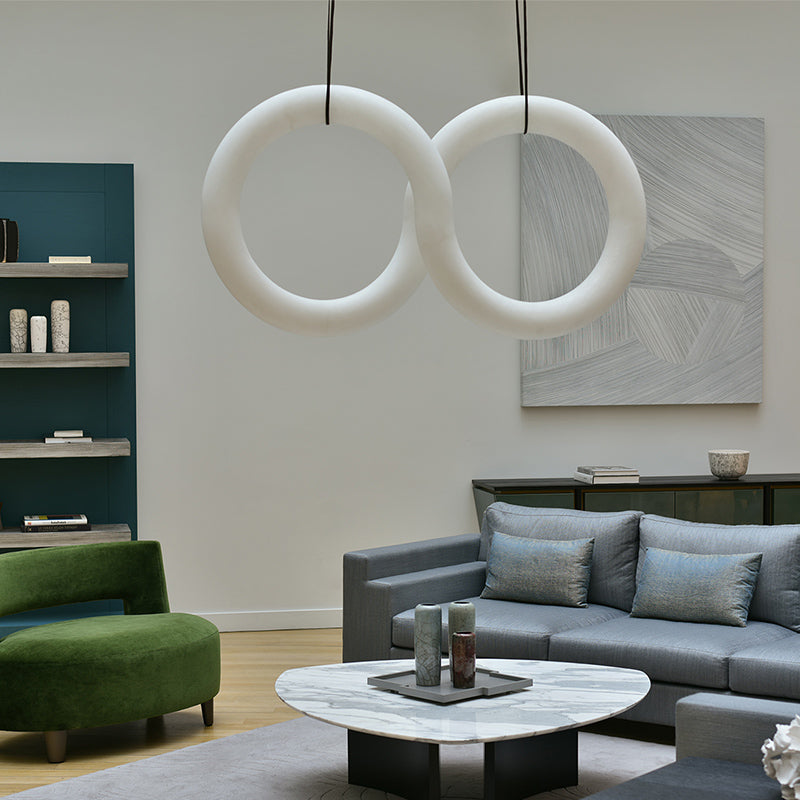 Oslo Infinity Symmetrical Alabaster Pendant Light For Living Room, Modern Designer Chandelier Chandelier Kevin Studio Inc