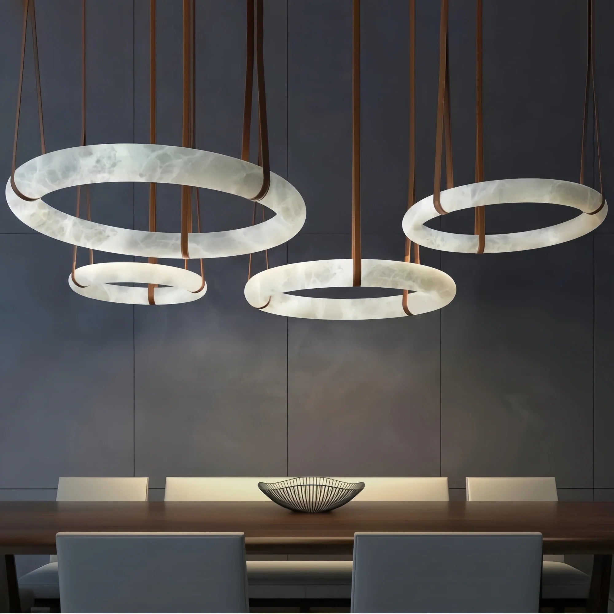 Oslo L1P Pendant Alabaster Chandelier, Halo Ring Chandelier With canopy Over Dining Table-Chandelier-39.4" D Single Ring-Blushlighting