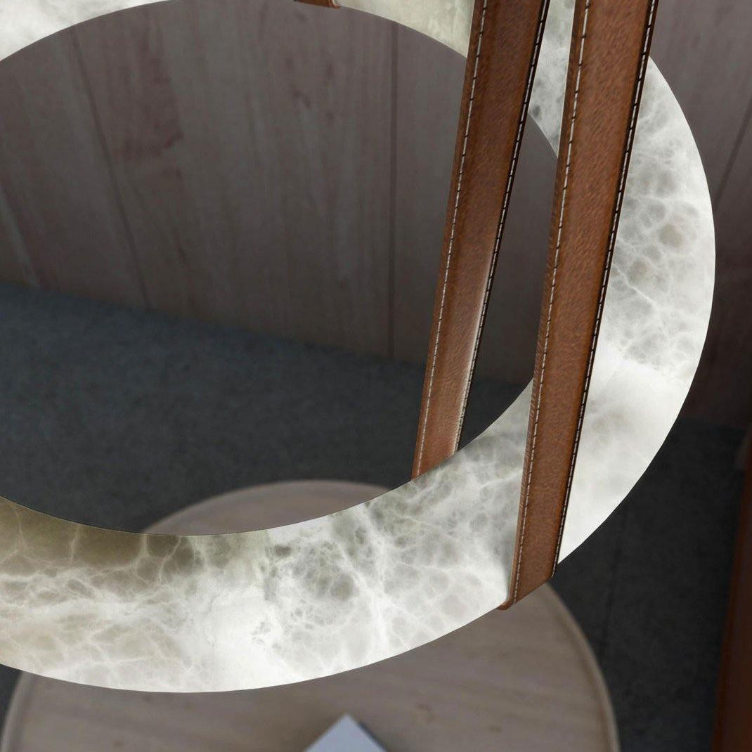 Oslo Pendant Alabaster Chandelier, Halo Ring Chandelier With Leather Chandelier Kevin Studio Inc