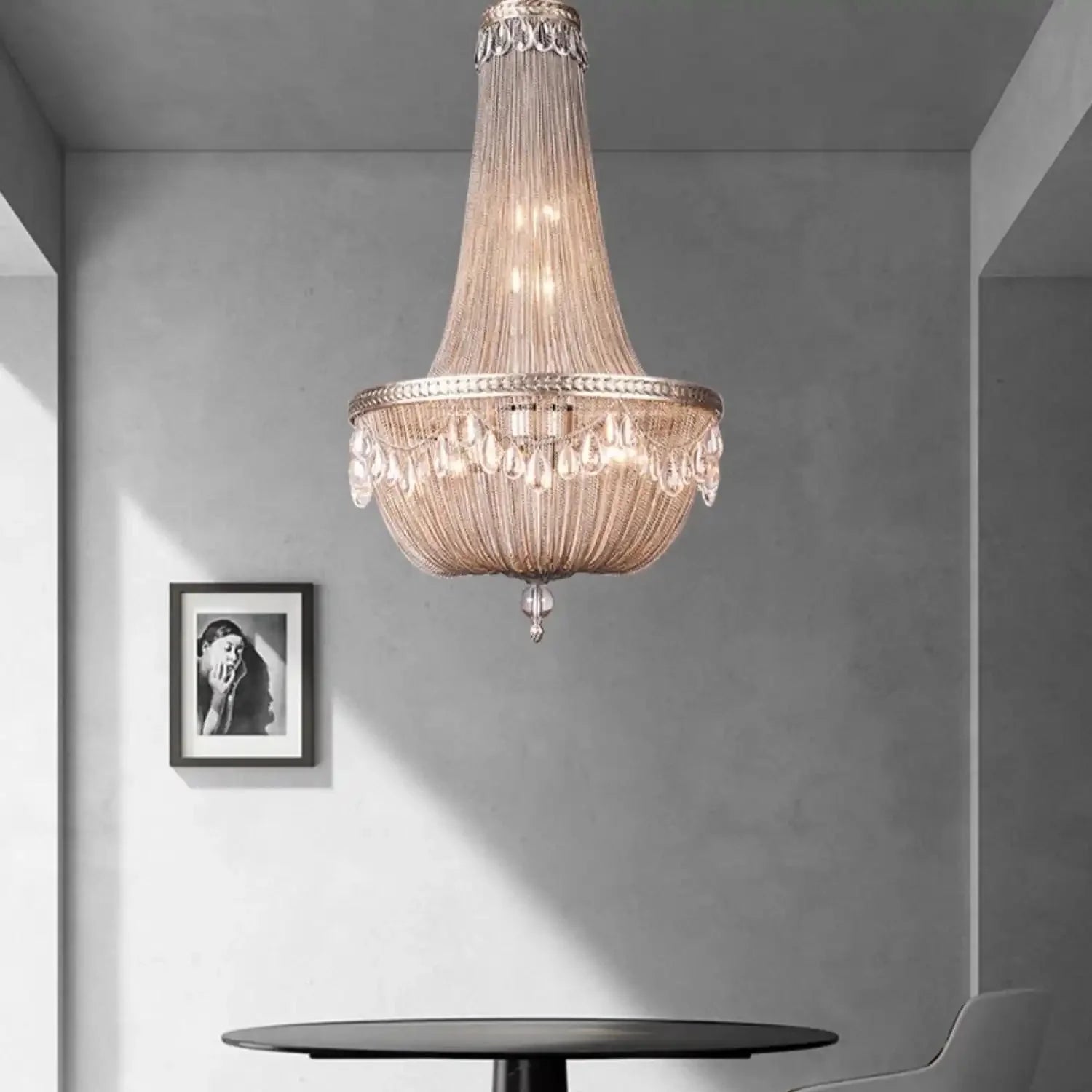 Oversize Modern Metal Art Luxury Crystal Chandelier for Duplex Hall/Staircase/Villa/Foyer - D59.1"ChromeBlushlighting