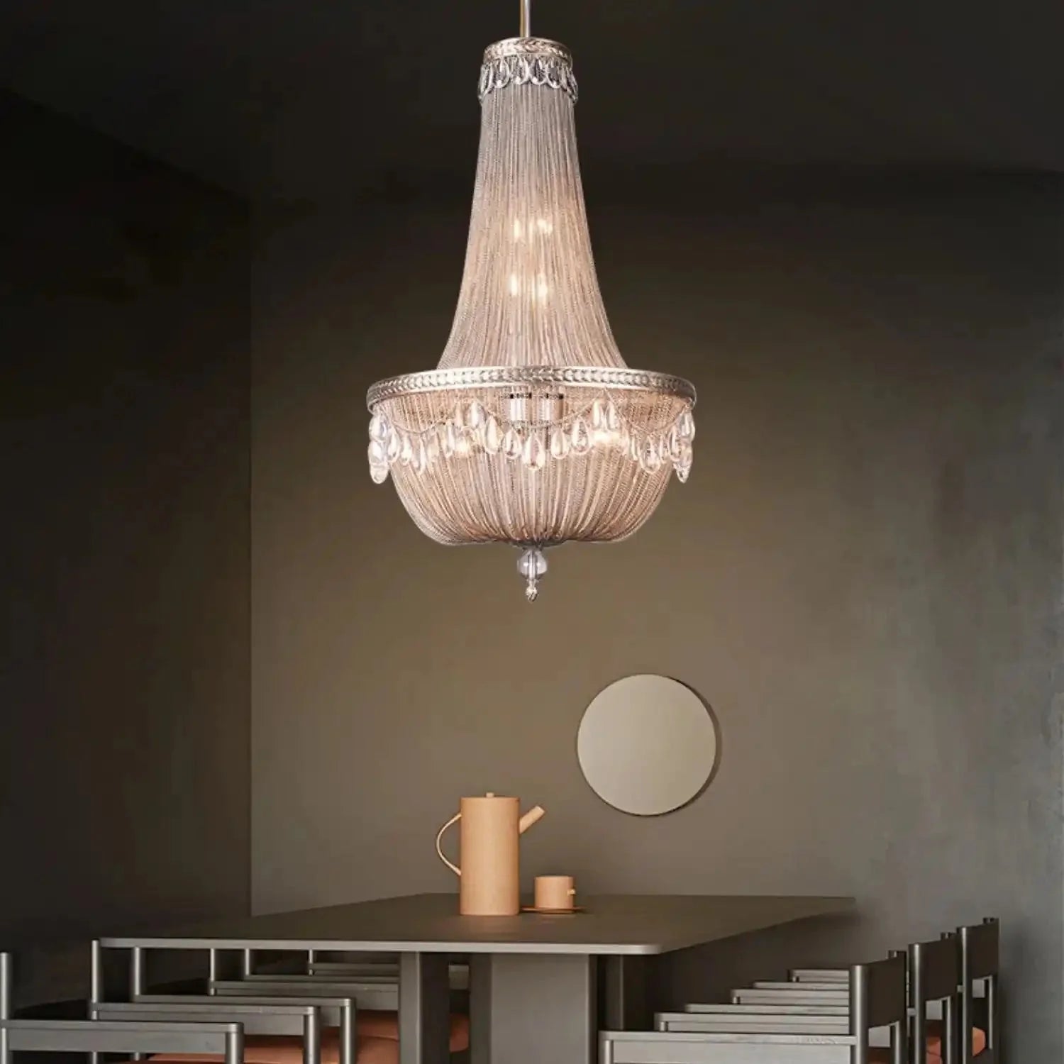 Oversize Modern Metal Art Luxury Crystal Chandelier for Duplex Hall/Staircase/Villa/Foyer - D59.1"ChromeBlushlighting