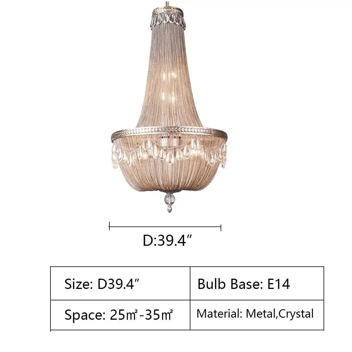 Oversize Modern Metal Art Luxury Crystal Chandelier for Duplex Hall/Staircase/Villa/Foyer - D59.1"ChromeBlushlighting