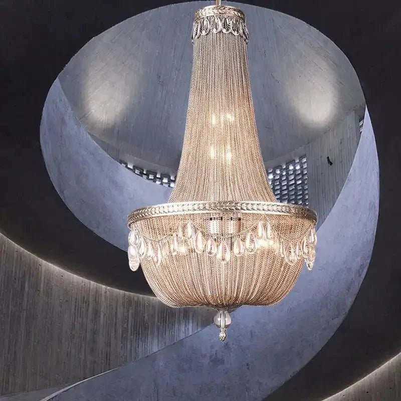 Oversize Modern Metal Art Luxury Crystal Chandelier for Duplex Hall/Staircase/Villa/Foyer - D59.1"ChromeBlushlighting