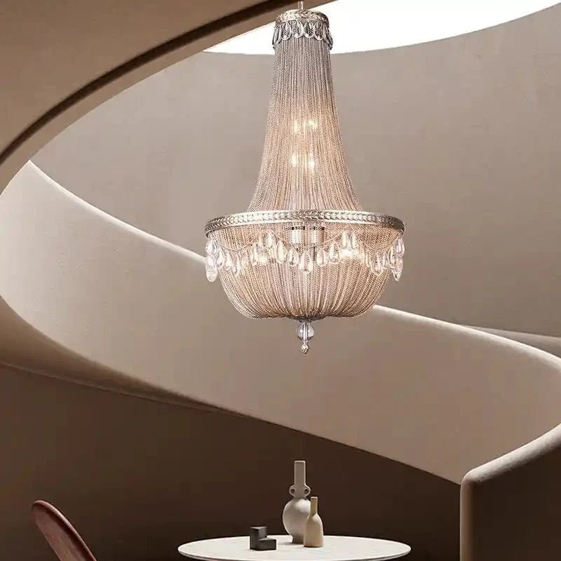 Oversize Modern Metal Art Luxury Crystal Chandelier for Duplex Hall/Staircase/Villa/Foyer - D47.2"ChromeBlushlighting