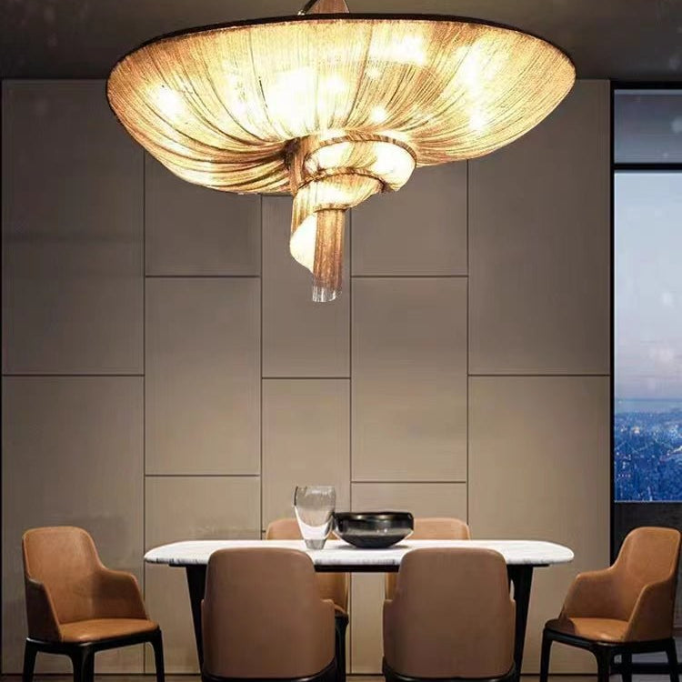 Oversized Art Fashion Spiral Tassel Aluminum Chain Chandelier for Living Room/Foyer - Black NickelD23.6"*H17.7"Warm LightBlushlighting