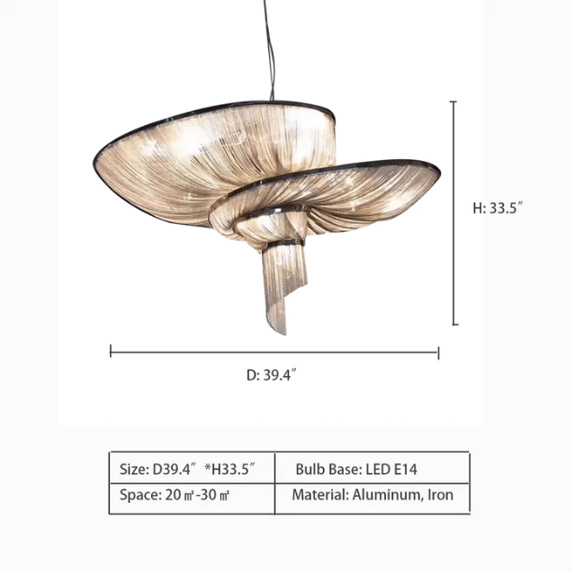 Oversized Art Fashion Spiral Tassel Aluminum Chain Chandelier for Living Room/Foyer - Black NickelD23.6"*H17.7"Warm LightBlushlighting