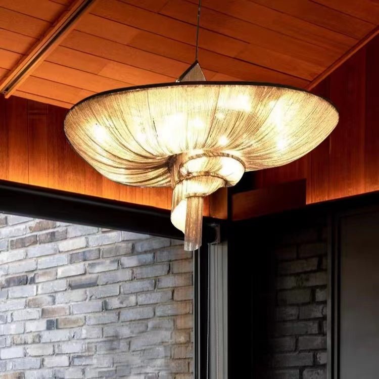 Oversized Art Fashion Spiral Tassel Aluminum Chain Chandelier for Living Room/Foyer - Black NickelD23.6"*H17.7"Warm LightBlushlighting
