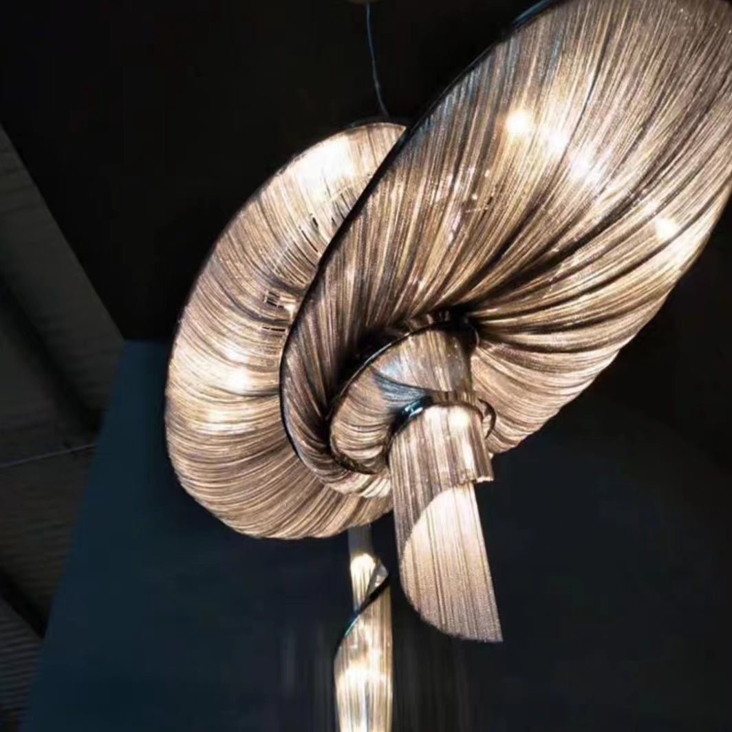 Oversized Art Fashion Spiral Tassel Aluminum Chain Chandelier for Living Room/Foyer - Black NickelD23.6"*H17.7"Warm LightBlushlighting