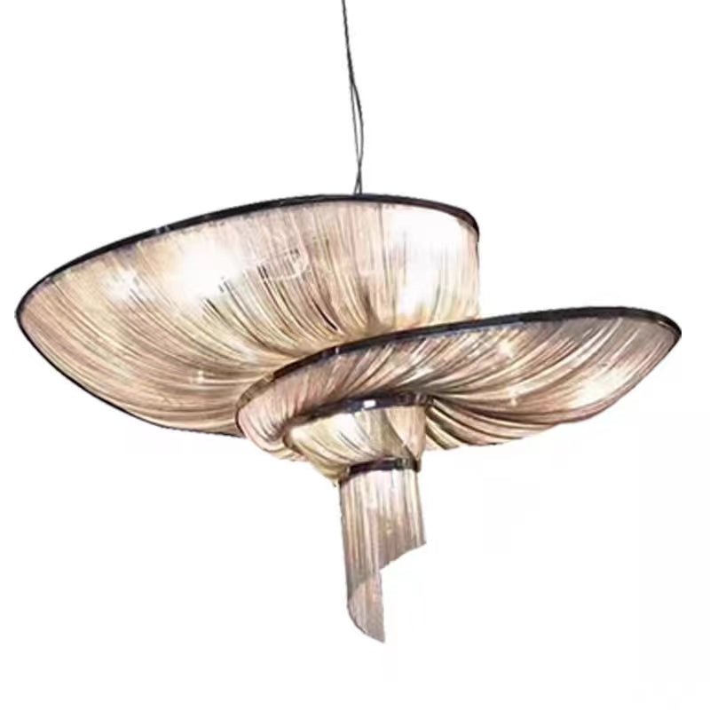 Oversized Art Fashion Spiral Tassel Aluminum Chain Chandelier for Living Room/Foyer - Black NickelD23.6"*H17.7"Warm LightBlushlighting