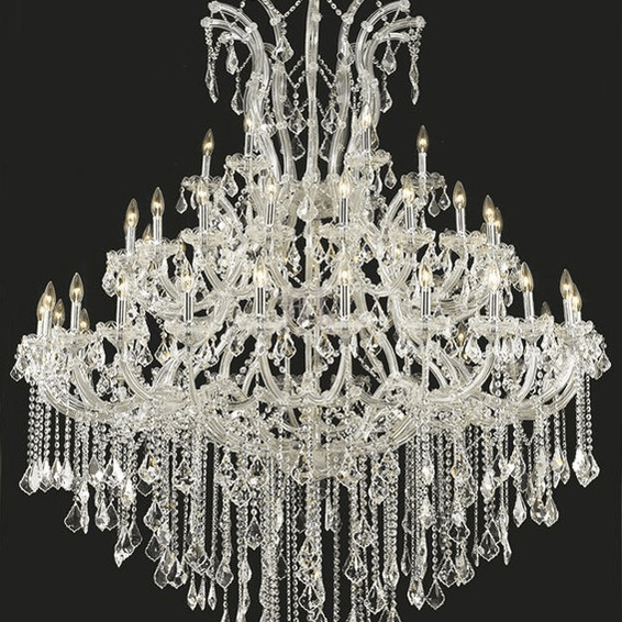 Oversized European Chrome Classic Candle Branch Crystal Chandelier for 2 - Story/Duplex Buildings - D39.4"*H47.3"Warm LightBlushlighting