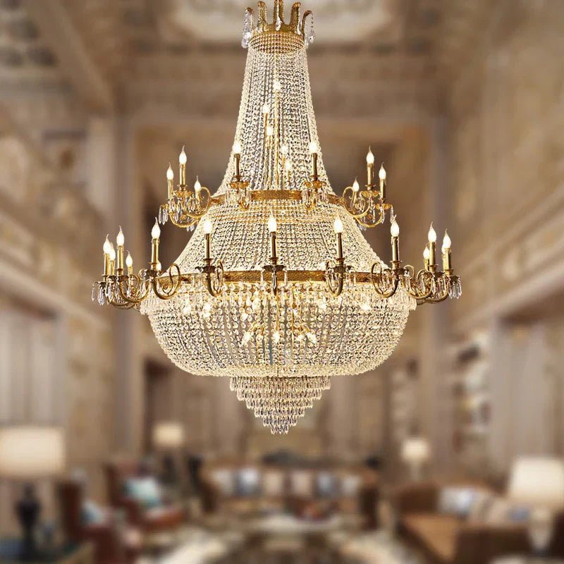 Oversized Luxury Double - layers Golden French Style Crystal Chandelier for Living/Dinning Room/Foyer/Hallway/Staircase - D: 43.3"*H: 47.2"Warm LightBlushlighting