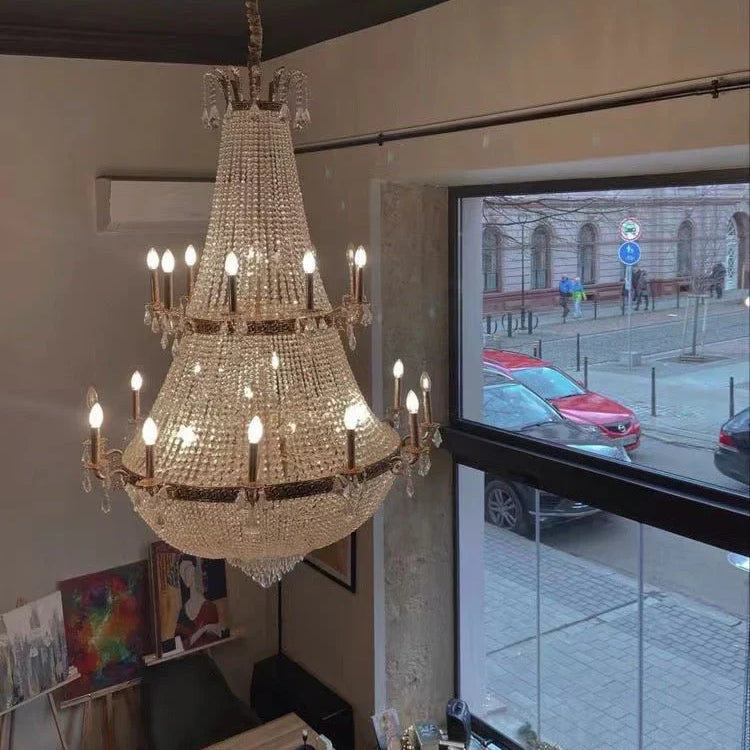 Oversized Luxury Double-layers Golden French Style Crystal Chandelier for Living/Dinning Room/Foyer/Hallway/Staircase-