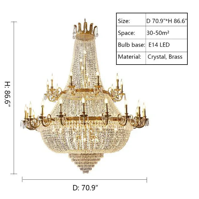 Oversized Luxury Double-layers Golden French Style Crystal Chandelier for Living/Dinning Room/Foyer/Hallway/Staircase-D: 70.9"*H: 86.6"-Warm Light-