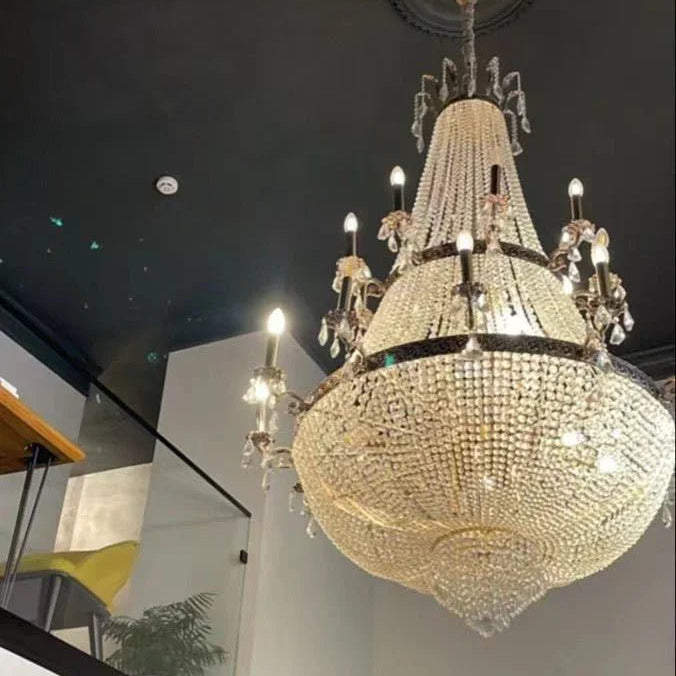 Oversized Luxury Double - layers Golden French Style Crystal Chandelier for Living/Dinning Room/Foyer/Hallway/Staircase - D: 43.3"*H: 47.2"Warm LightBlushlighting