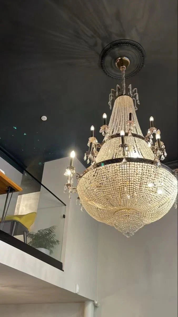 Oversized Luxury Double - layers Golden French Style Crystal Chandelier for Living/Dinning Room/Foyer/Hallway/Staircase - D: 43.3"*H: 47.2"Warm LightBlushlighting