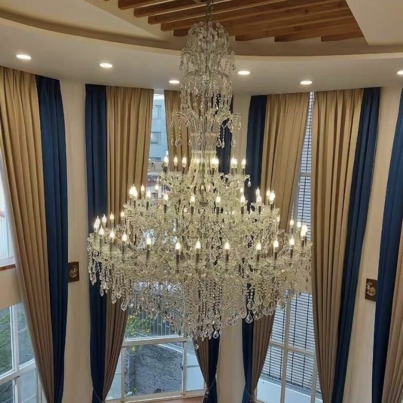 Oversized Luxury Traditional Gold/Chrome Candle Branch Crystal Chandelier for 2 - story/Duplex Buildings - D59.1"*H92.3"ChromeWarm LightBlushlighting