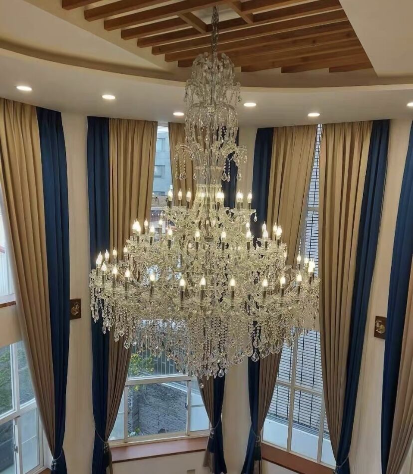 Oversized Luxury Traditional Gold/Chrome Candle Branch Crystal Chandelier for 2 - story/Duplex Buildings - D59.1"*H92.3"ChromeWarm LightBlushlighting