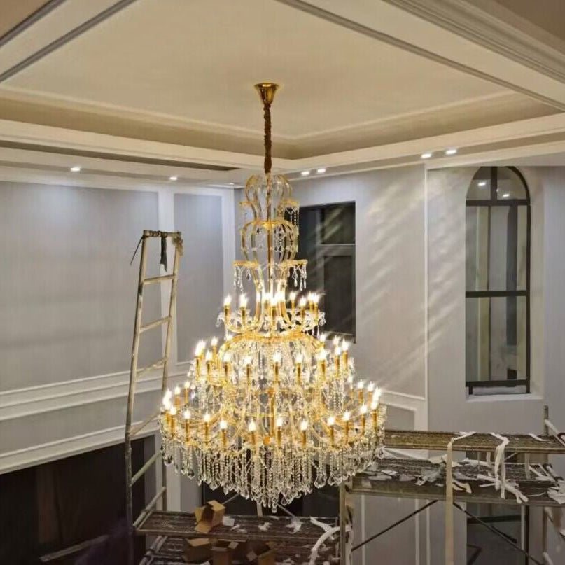 Oversized Luxury Traditional Gold/Chrome Candle Branch Crystal Chandelier for 2 - story/Duplex Buildings - D59.1"*H92.3"ChromeWarm LightBlushlighting