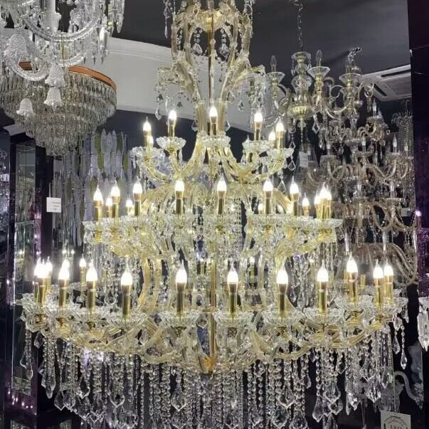 Oversized Luxury Traditional Gold/Chrome Candle Branch Crystal Chandelier for 2 - story/Duplex Buildings - D59.1"*H92.3"ChromeWarm LightBlushlighting
