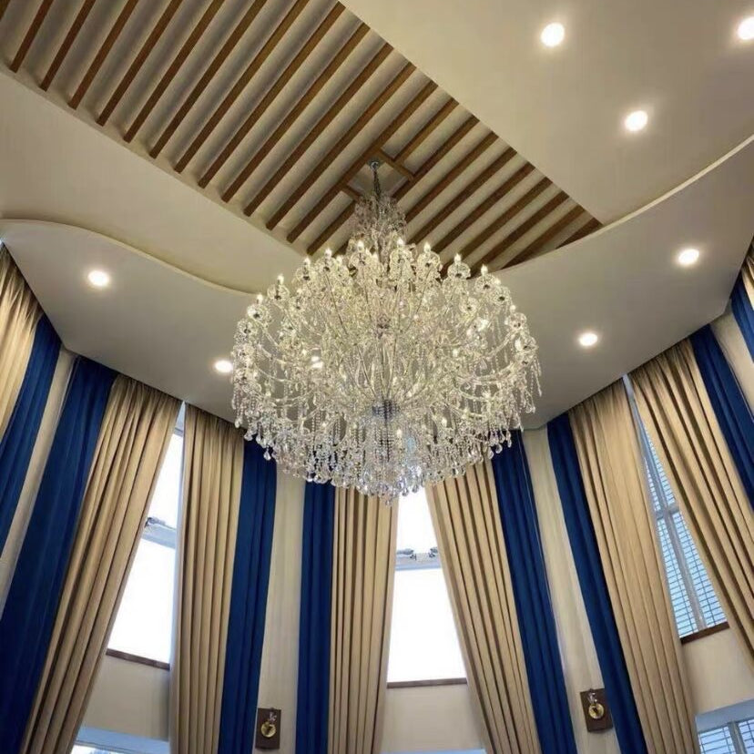 Oversized Luxury Traditional Gold/Chrome Candle Branch Crystal Chandelier for 2 - story/Duplex Buildings - D59.1"*H92.3"ChromeWarm LightBlushlighting