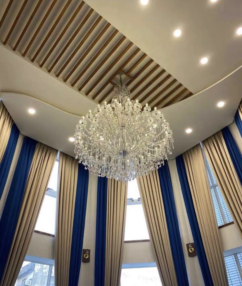 Oversized Luxury Traditional Gold/Chrome Candle Branch Crystal Chandelier for 2 - story/Duplex Buildings - D59.1"*H92.3"ChromeWarm LightBlushlighting