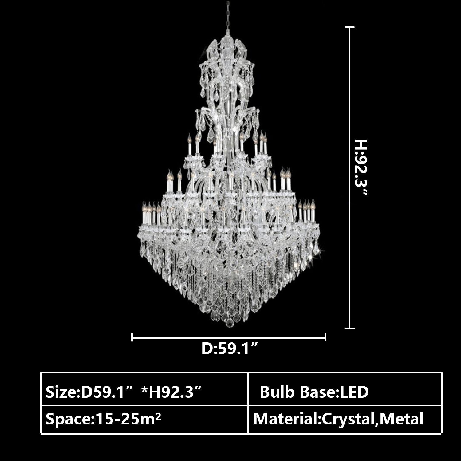 Oversized Luxury Traditional Gold/Chrome Candle Branch Crystal Chandelier for 2 - story/Duplex Buildings - D59.1"*H92.3"ChromeWarm LightBlushlighting