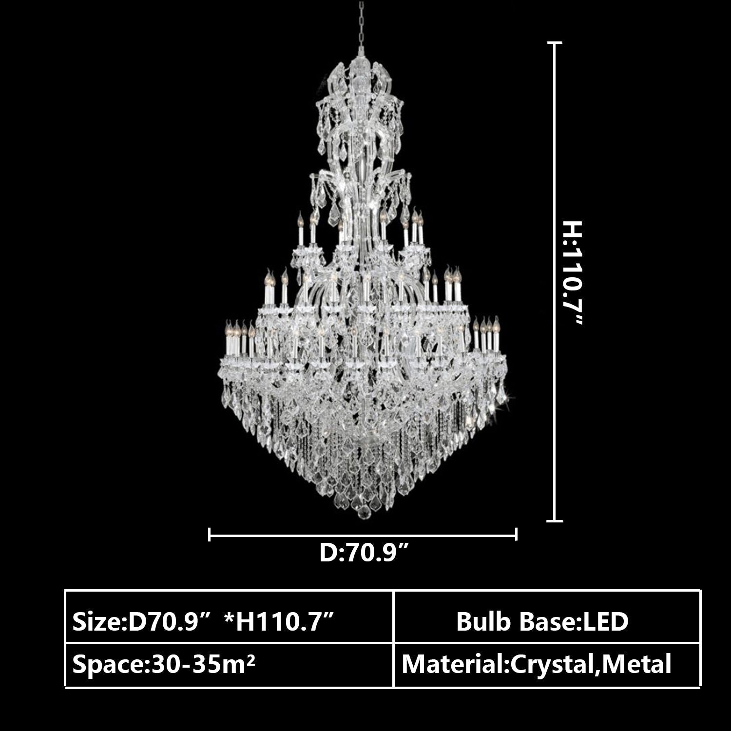 Oversized Luxury Traditional Gold/Chrome Candle Branch Crystal Chandelier for 2 - story/Duplex Buildings - D59.1"*H92.3"ChromeWarm LightBlushlighting