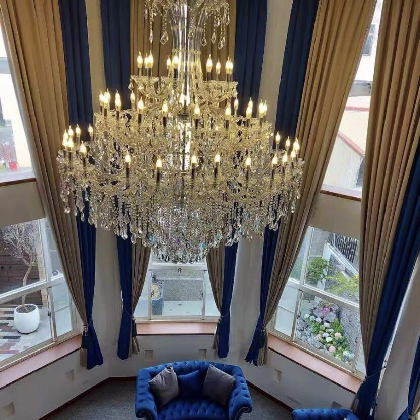 Oversized Luxury Traditional Gold/Chrome Candle Branch Crystal Chandelier for 2 - story/Duplex Buildings - D59.1"*H92.3"GoldWarm LightBlushlighting