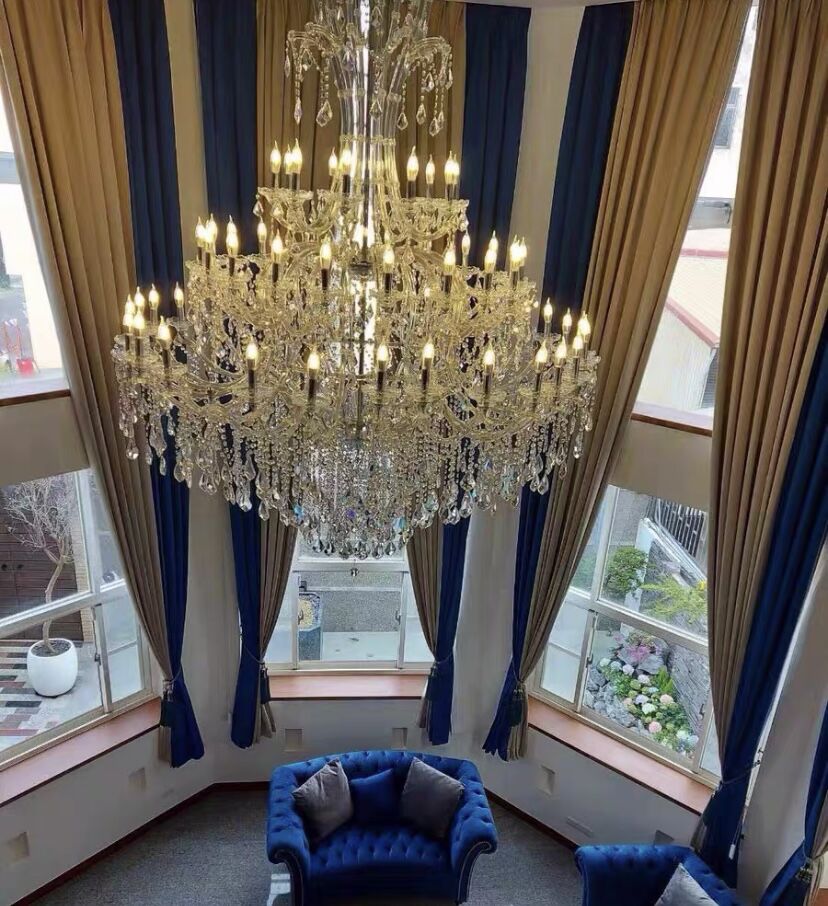Oversized Luxury Traditional Gold/Chrome Candle Branch Crystal Chandelier for 2 - story/Duplex Buildings - D59.1"*H92.3"GoldWarm LightBlushlighting