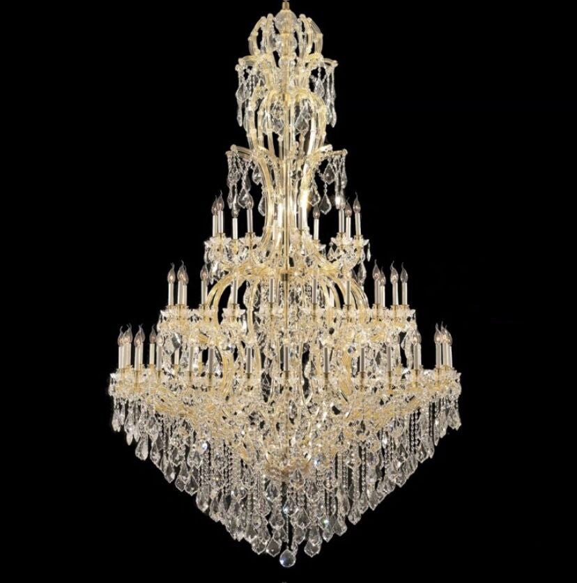 Oversized Luxury Traditional Gold/Chrome Candle Branch Crystal Chandelier for 2 - story/Duplex Buildings - D59.1"*H92.3"GoldWarm LightBlushlighting