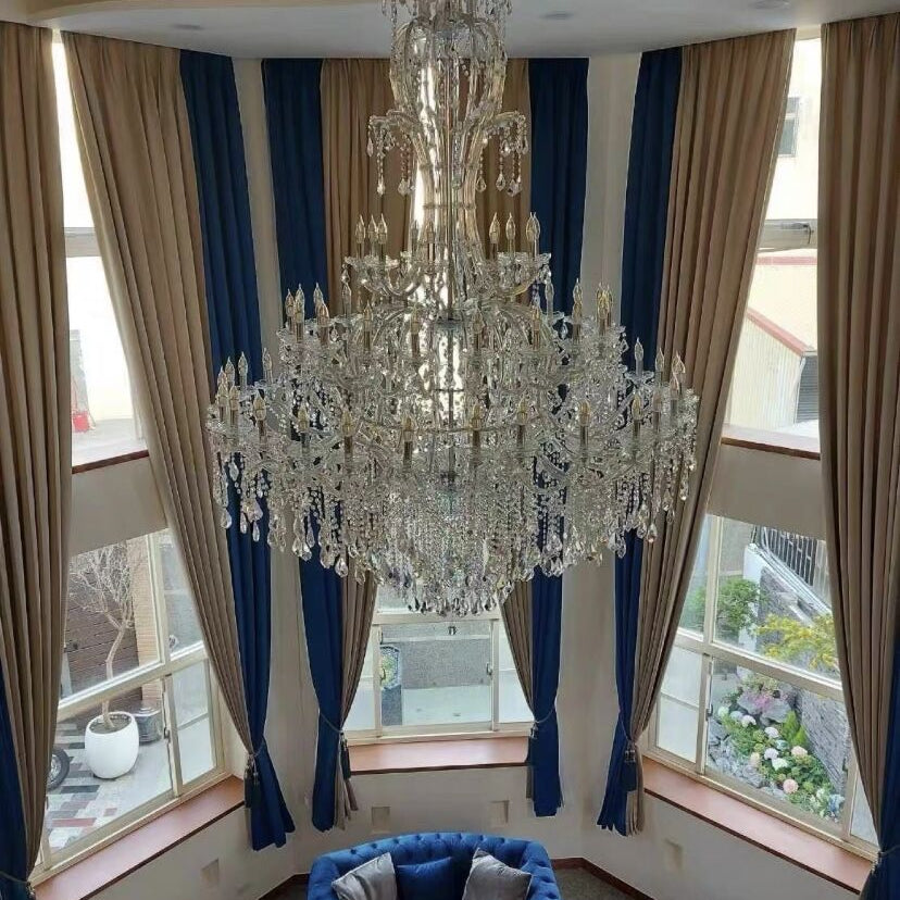 Oversized Luxury Traditional Gold/Chrome Candle Branch Crystal Chandelier for 2 - story/Duplex Buildings - D59.1"*H92.3"ChromeWarm LightBlushlighting