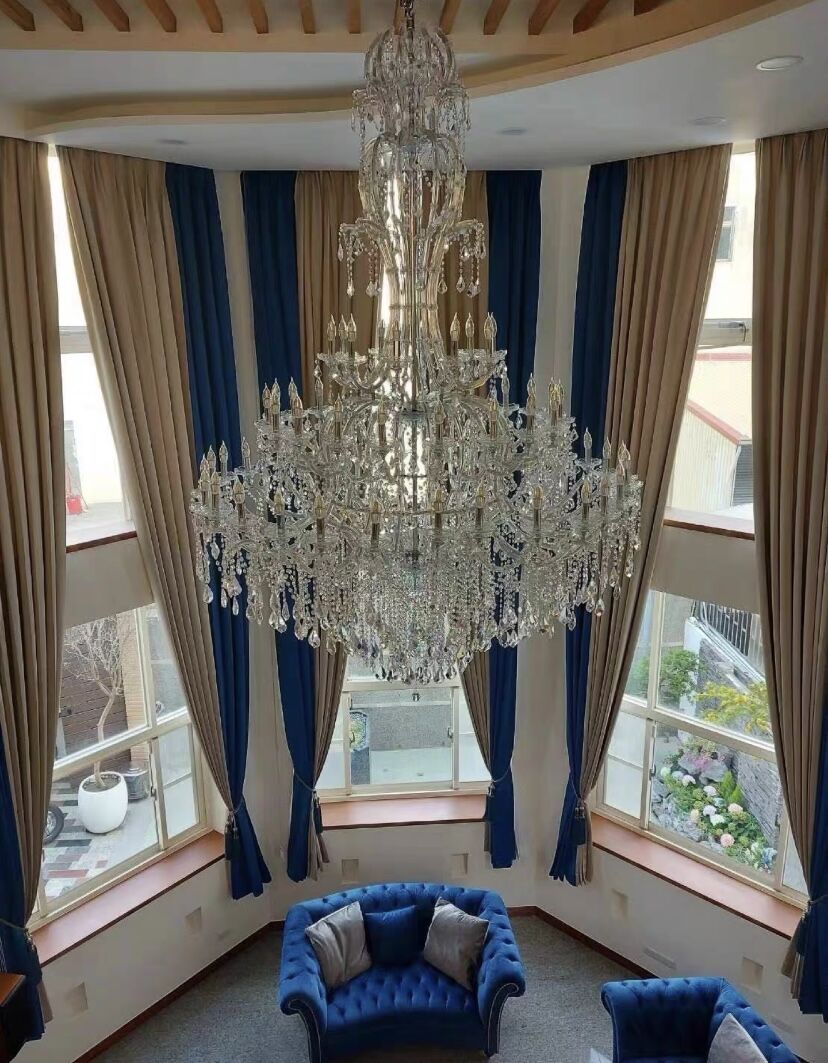 Oversized Luxury Traditional Gold/Chrome Candle Branch Crystal Chandelier for 2 - story/Duplex Buildings - D59.1"*H92.3"ChromeWarm LightBlushlighting