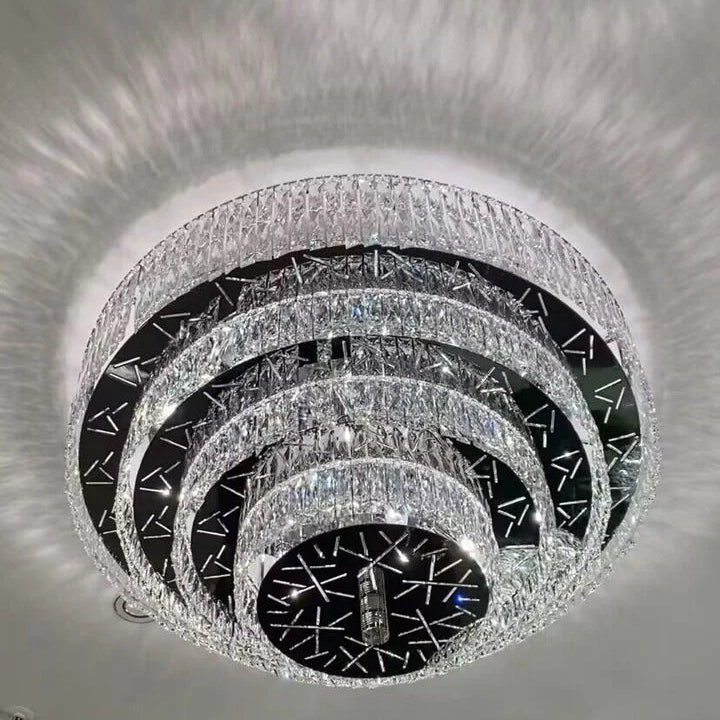 Oversized Modern Creative Flush Mount Round Multi-layers Crystal Pendant Chandelier for Living/Dining Room/Hallway-Blushlighting-4Layers: D59.1"*H15.7"-Warm Light-Blushlighting